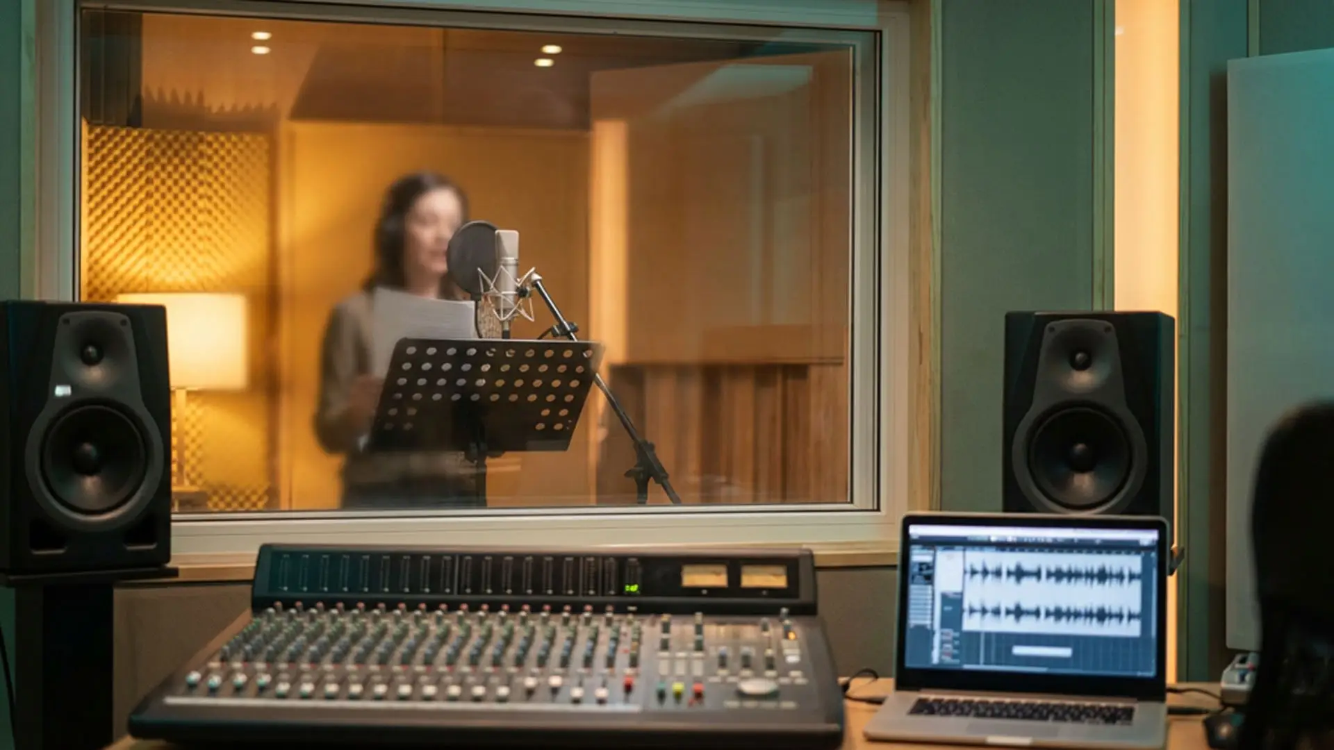Sprecher nimmt das Voiceover für ein Erklärvideo im Tonstudio auf