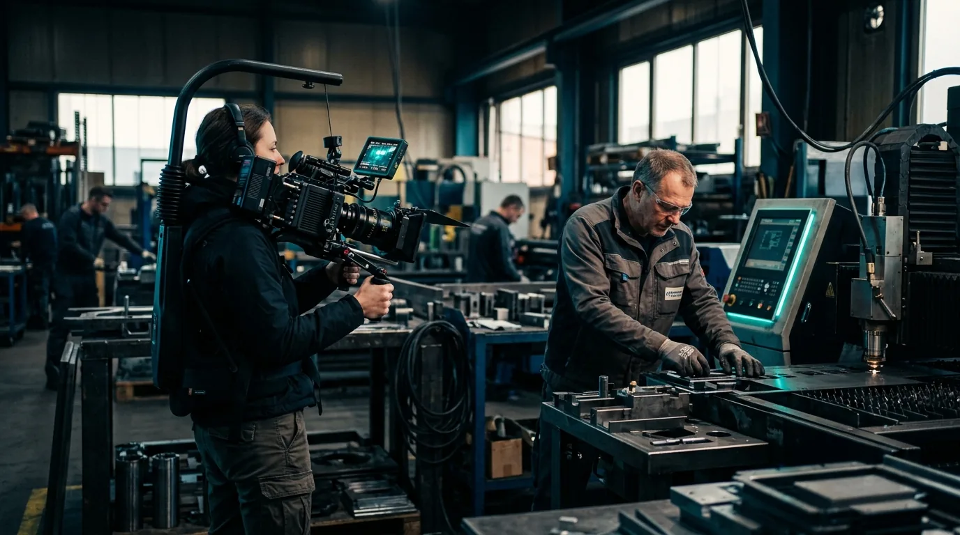 Blog 2 A cameraman films an employee at work during a professional video production