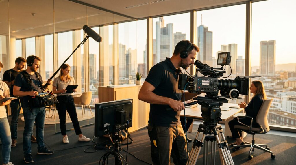 Video Production in Frankfurt – Film Crew Shooting Against the Frankfurt Skyline